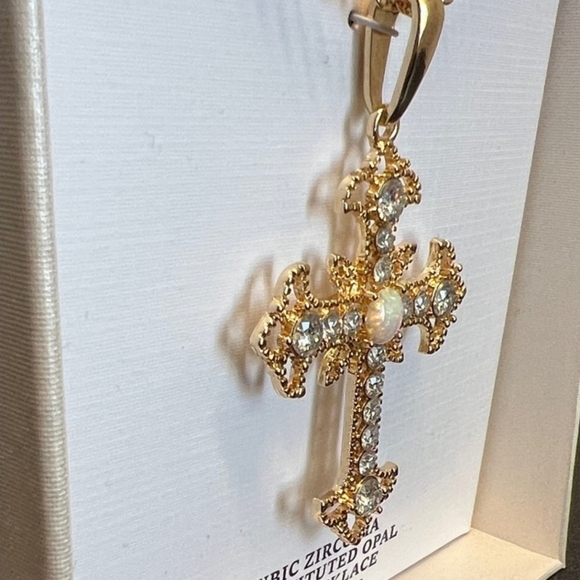 🤍🔹️Piper K 🔹️ Gold Cross Reconstituted Opal and Cubic Zirconia 17" Necklace - Picture 5 of 6